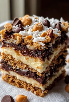 Delicious 7-layer bars, also called magic cookie bars, with chocolate, coconut, and nuts.