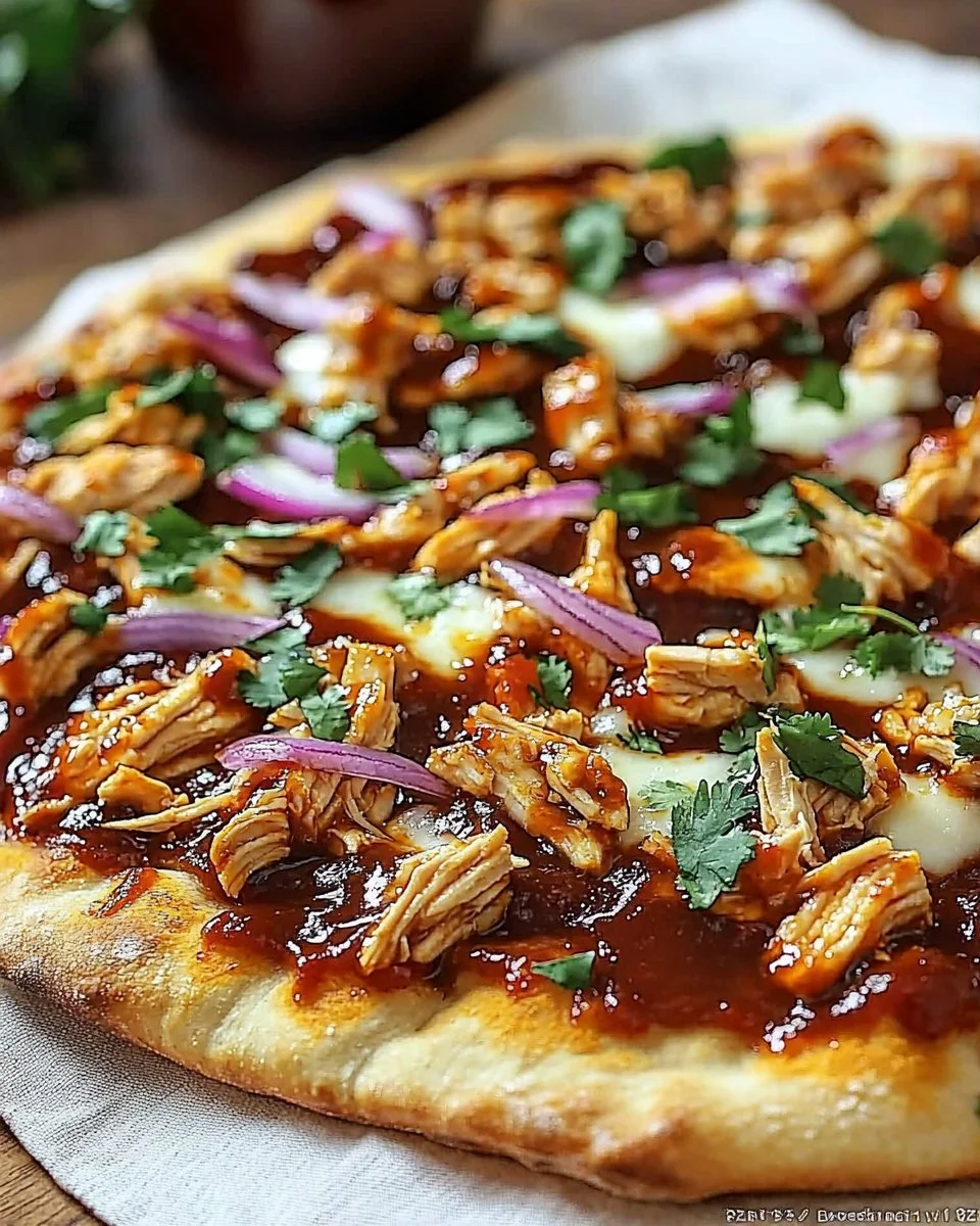 Delicious BBQ Chicken Flatbread Pizza topped with cheese and fresh ingredients