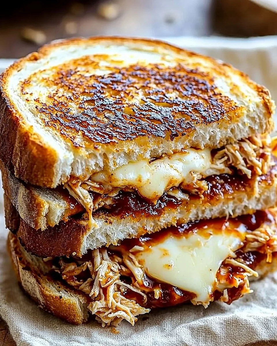 Delicious BBQ Chicken Grilled Cheese sandwich with crispy bread and melted cheese