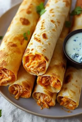 Delicious Buffalo Chicken Taquitos served with dipping sauce