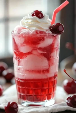 Refreshing cherry vanilla cream soda in a glass with ice