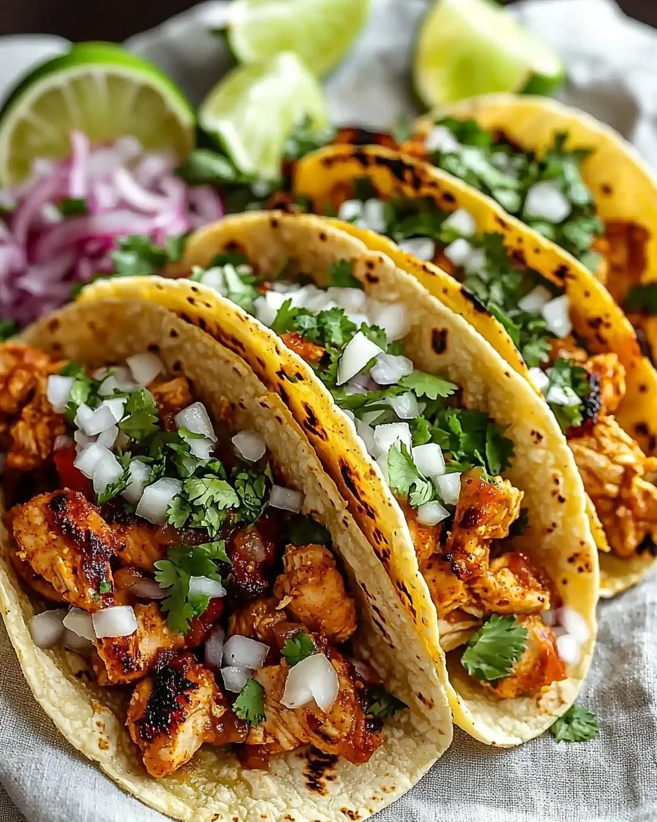 Delicious Chicken Street Tacos topped with fresh ingredients