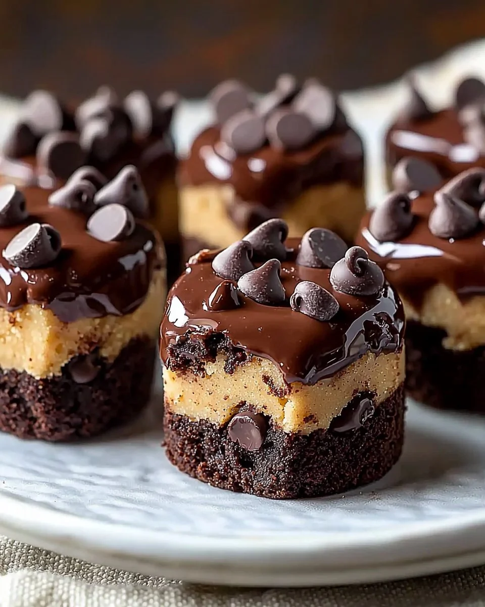 Delicious chocolate chip cookie dough brownie bites on a plate