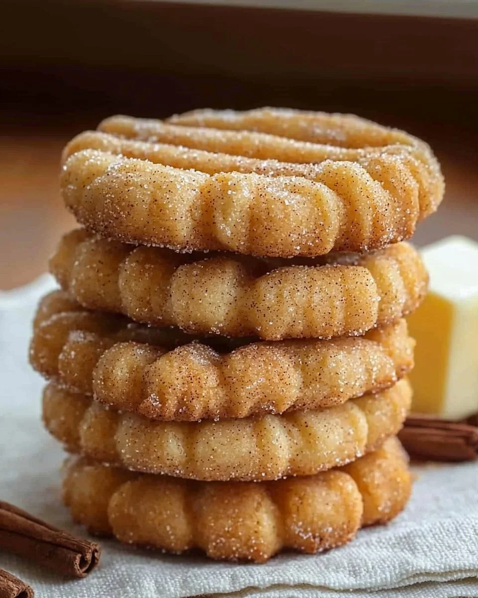 Freshly baked churro cookies sprinkled with cinnamon sugar