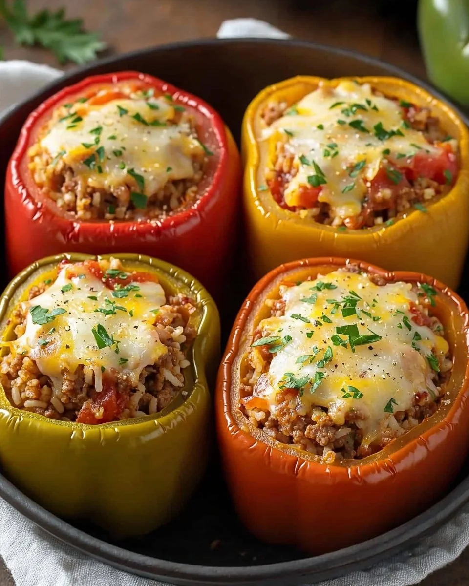 Classic stuffed peppers filled with savory ingredients on a plate