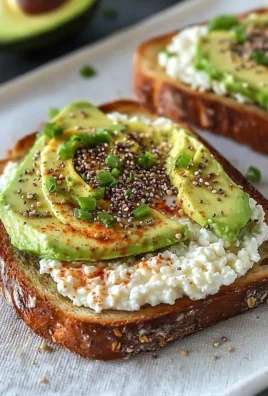 Delicious cottage cheese avocado toast topped with herbs and spices