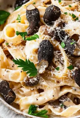 Creamy morel mushroom pasta dish garnished with fresh herbs