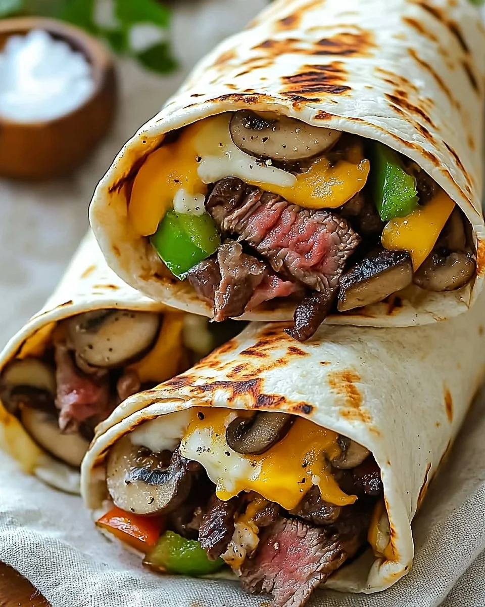 Delicious crispy Philly cheesesteak grilled wraps on a plate