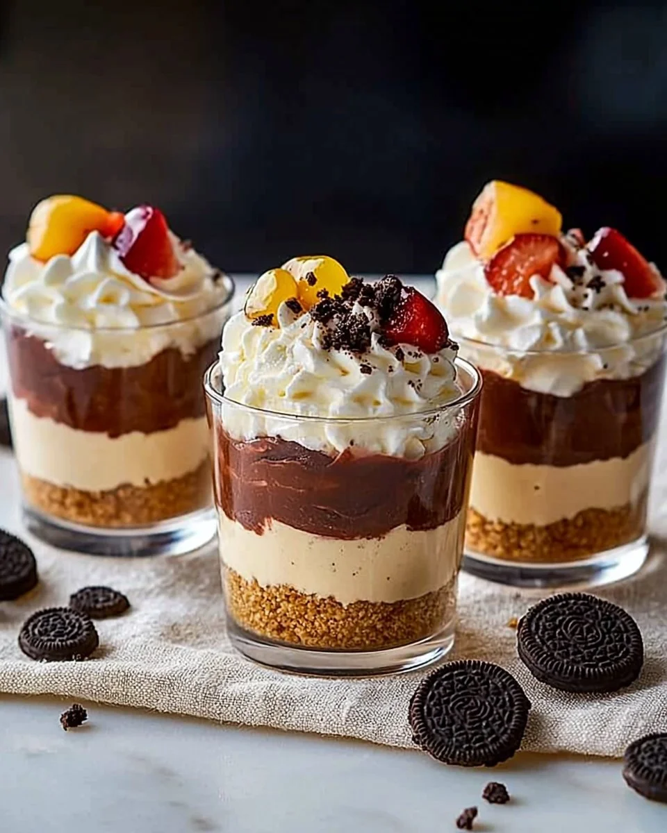 Assorted dessert cups filled with delicious treats on a table