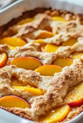 Delicious easy peach cobbler made with canned peaches on a wooden table