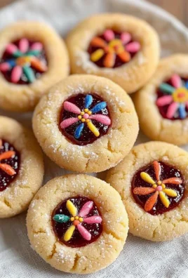 Flower Jam Thumbprint Cookies topped with colorful jam
