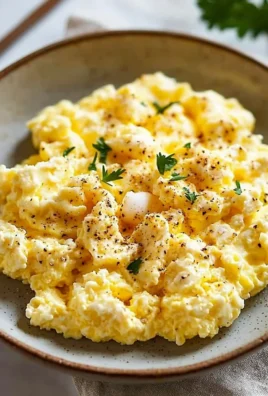 Delicious homemade cottage cheese scrambled eggs served on a plate.