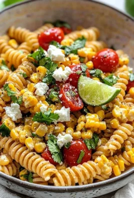 Delicious street corn pasta salad topped with fresh herbs and cheese
