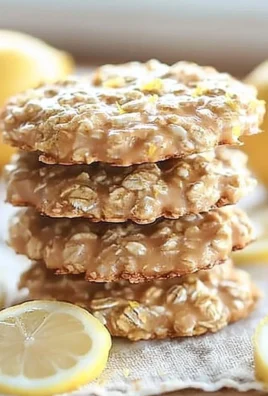 Lemon oatmeal no-bake cookies on a plate garnished with lemon slices