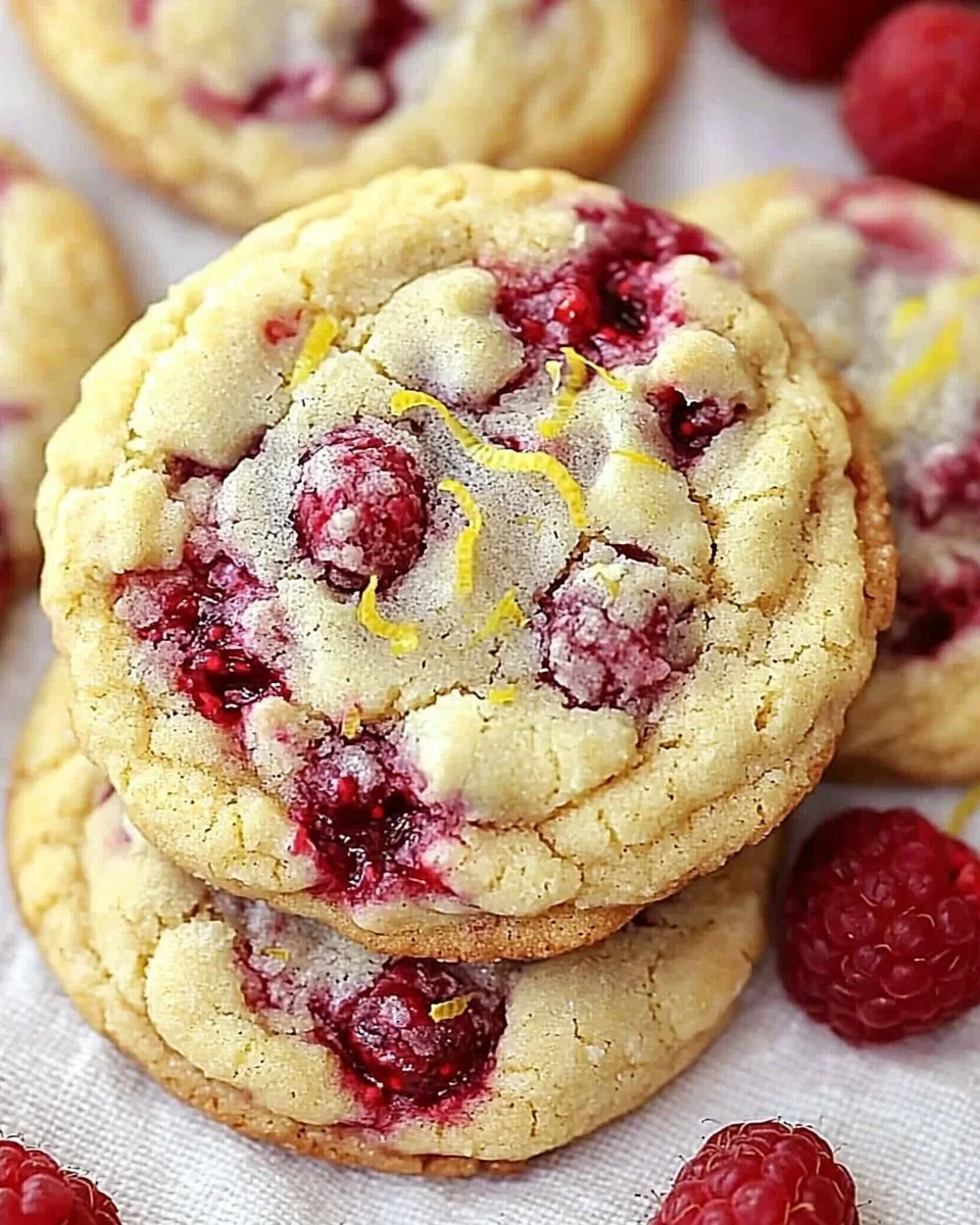 Freshly baked Lemon Raspberry Cookies with vibrant colors and flavors.