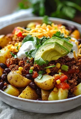 Loaded Potato Taco Bowl garnished with fresh ingredients and toppings