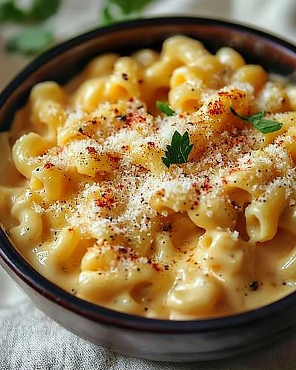 Low calorie high protein Mac and Cheese dish served in a bowl