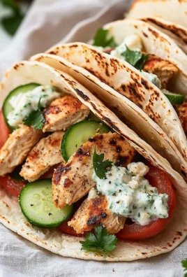 Mediterranean Chicken Tacos with fresh vegetables and herbs served on a plate