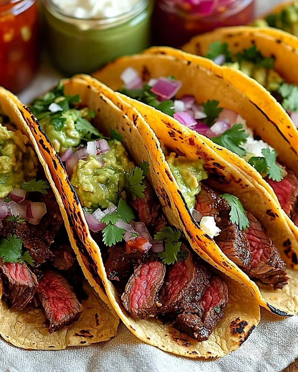 Delicious Mexican steak tacos served with fresh toppings