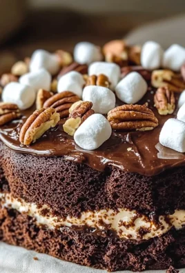 Delicious Mississippi Mud Cake topped with chocolate and marshmallows