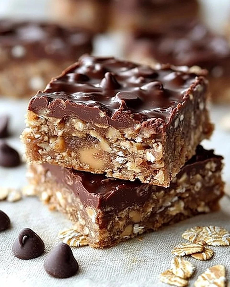 No bake chocolate oatmeal bars made with oats and chocolate for a healthy treat