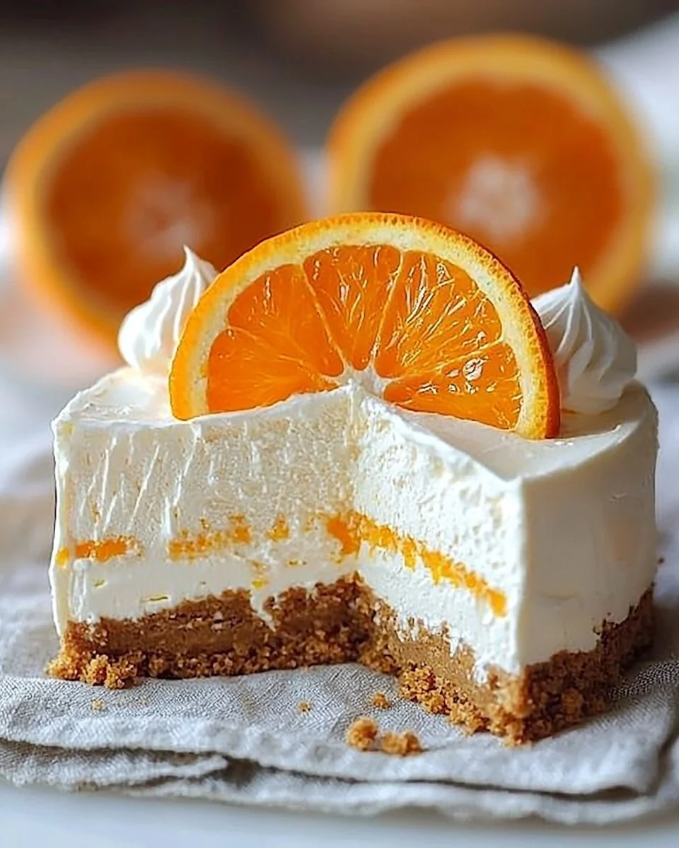 No-Bake Orange Creamsicle Cheesecake with orange garnish