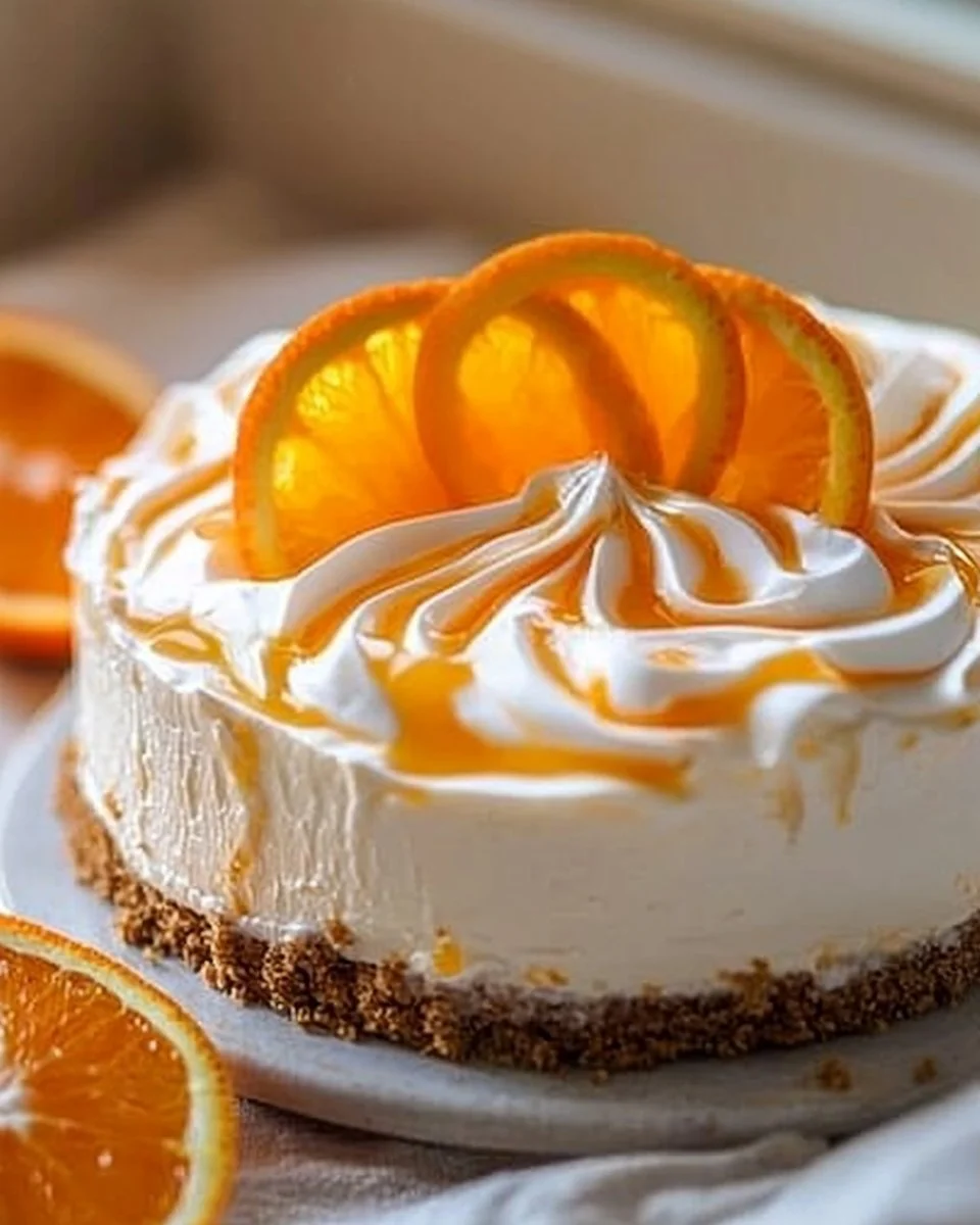 Delicious No-Bake Orange Creamsicle Cheesecake topped with orange zest.