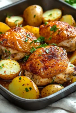 One Pan Chicken and Potatoes dish served hot with herbs