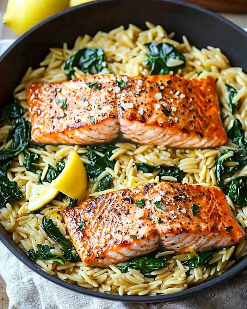 Pan-Seared Salmon with Lemony Orzo