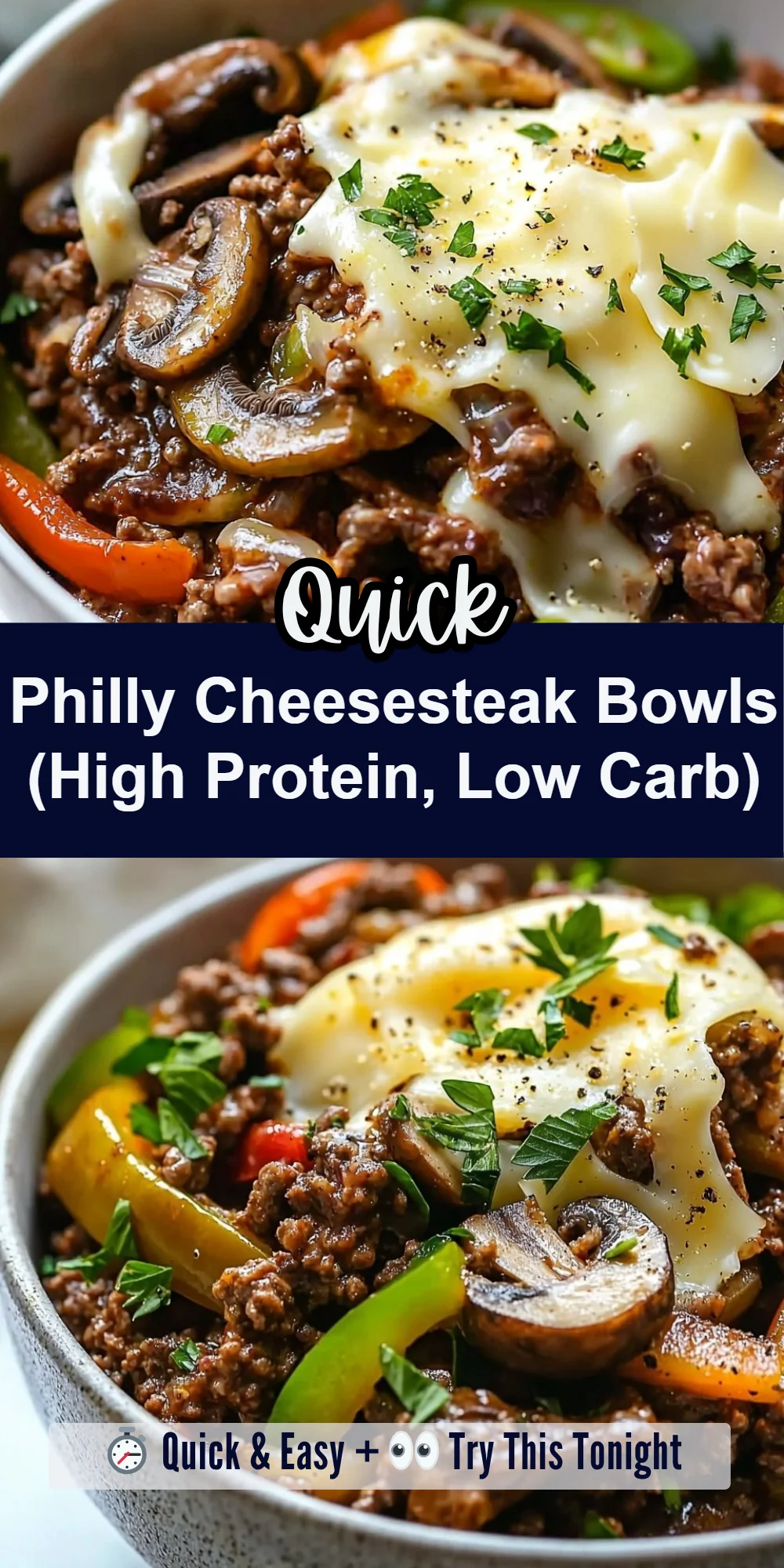 Philly Cheesesteak Bowls (High Protein, Low Carb)