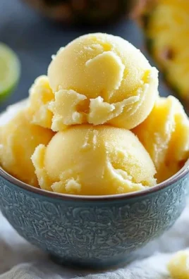 Quick and refreshing pineapple sorbet served in a bowl.