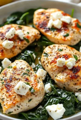 Quick chicken breast recipe with feta and spinach on a plate