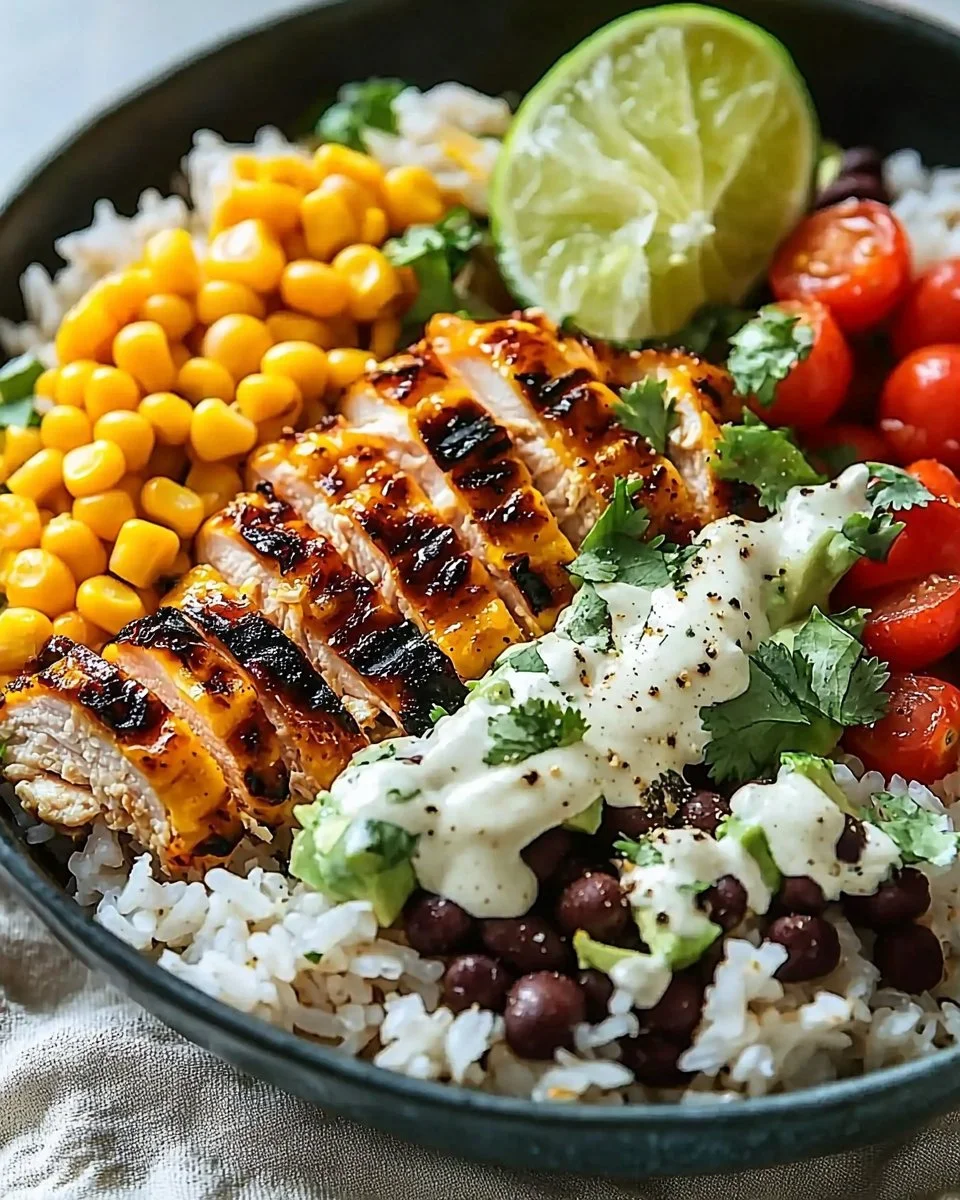 Delicious Street Corn Chicken Rice Bowl served with vibrant toppings