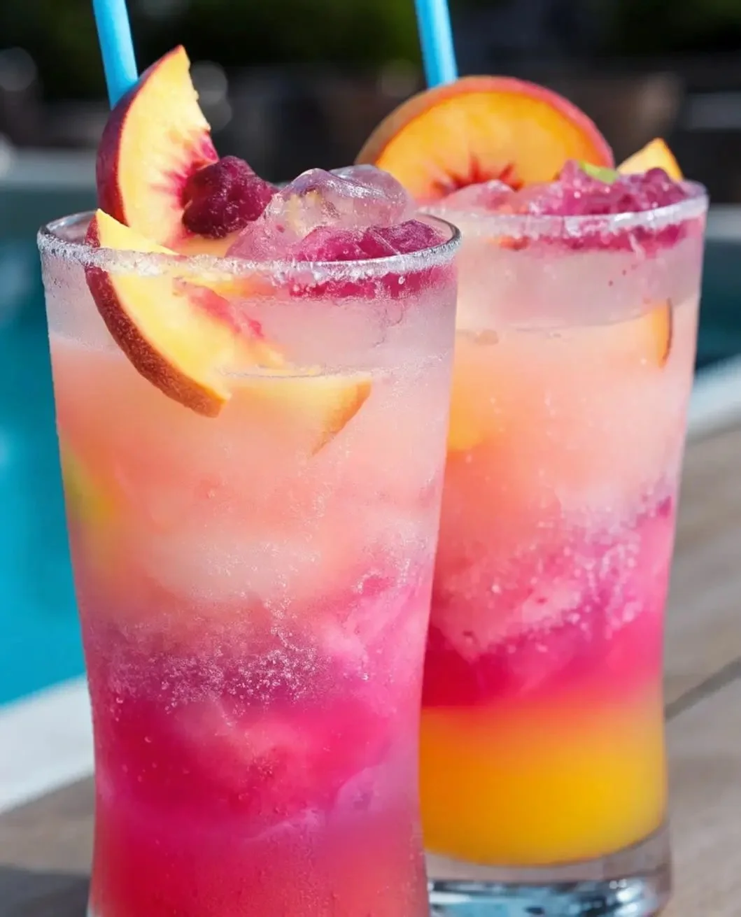 Beach Peach Lemonade cocktail served in a glass with peach slices and lemon garnish.