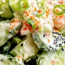 California Roll Cucumber Salad made with fresh ingredients and sushi-style flavors
