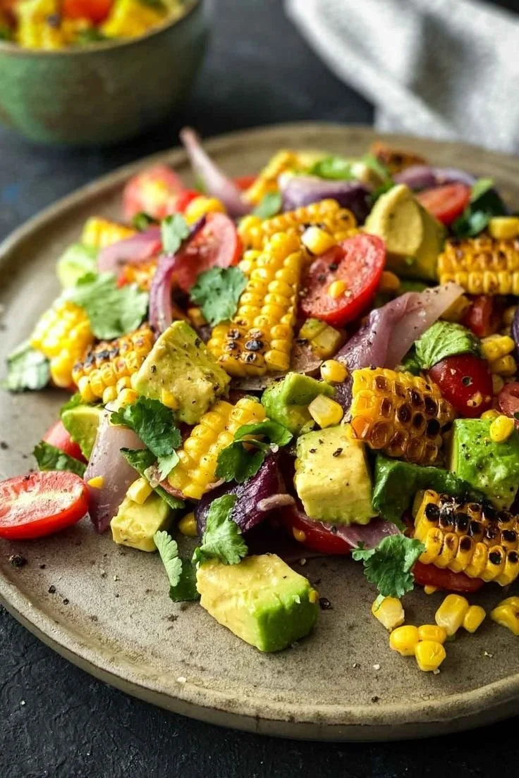 Charred Corn Avocado Salad with Roasted Red Onions