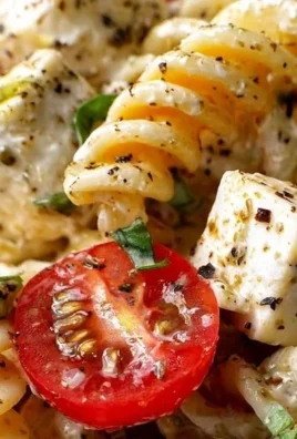 Classic High Protein Caprese Pasta Salad with fresh tomatoes and mozzarella