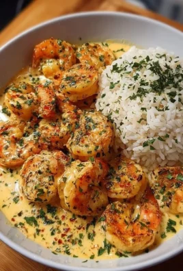 Creamy garlic shrimp dish garnished with herbs on a plate.