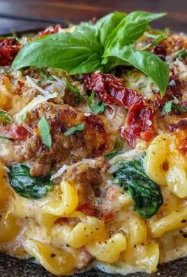 Creamy one-pot Tuscan ground beef pasta served in a bowl