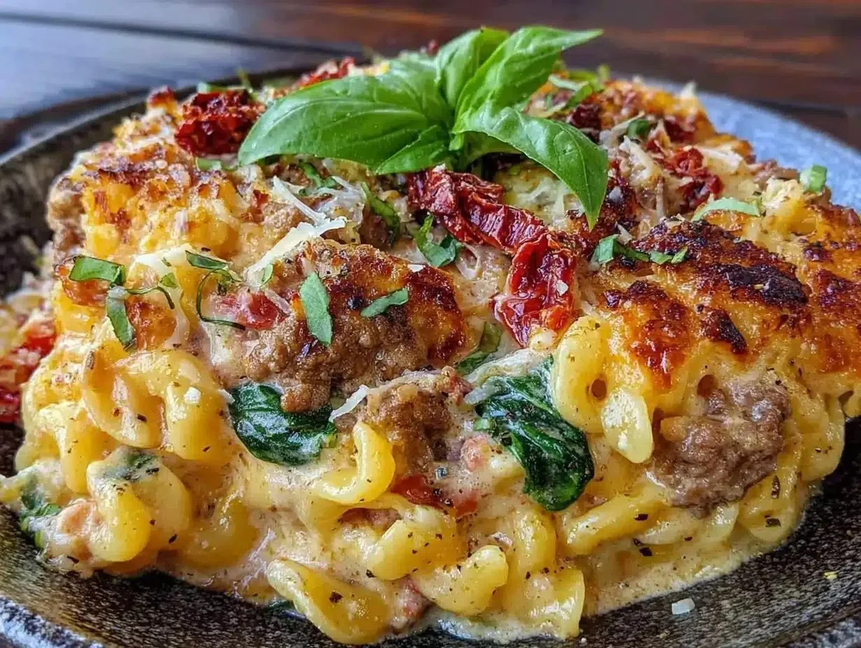 Creamy One-Pot Tuscan Ground Beef Pasta