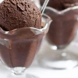 Delicious dark chocolate avocado ice cream in a bowl, dairy-free and vegan