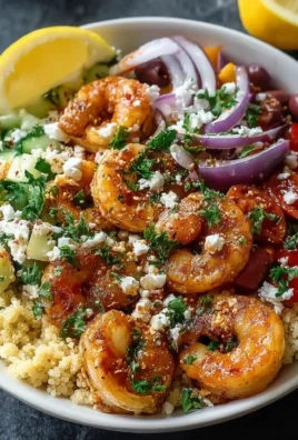 Delicious Mediterranean shrimp bowl with colorful vegetables and tasty toppings