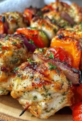 Delicious grilled chicken kabobs on skewers ready for the BBQ