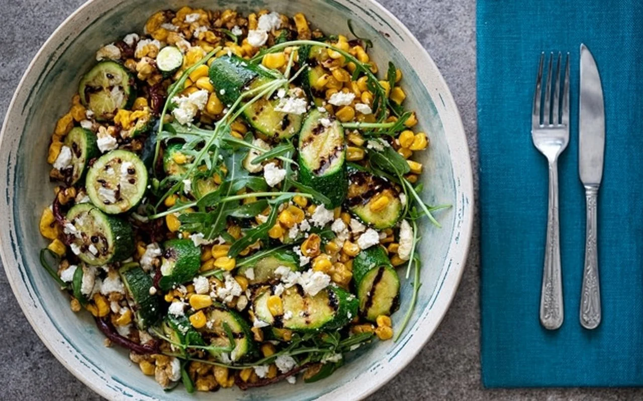 Fresh Corn & Grilled Zucchini Salad with Feta and Lemon