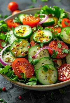 Fresh and colorful garden salad with mixed greens, tomatoes, and cucumbers.
