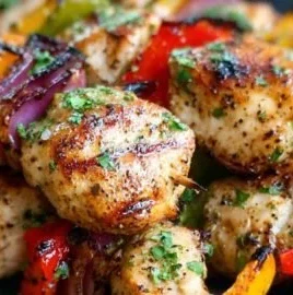 Delicious grilled chicken kabobs with colorful vegetables on a skewer