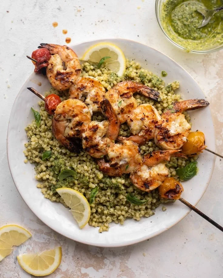 Grilled Lemon Shrimp with Pesto Couscous