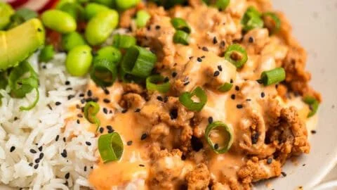 Ground Turkey Rice Bowls with Bang Bang Sauce