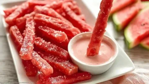 Healthy Watermelon Fries with Strawberry Yogurt Dip