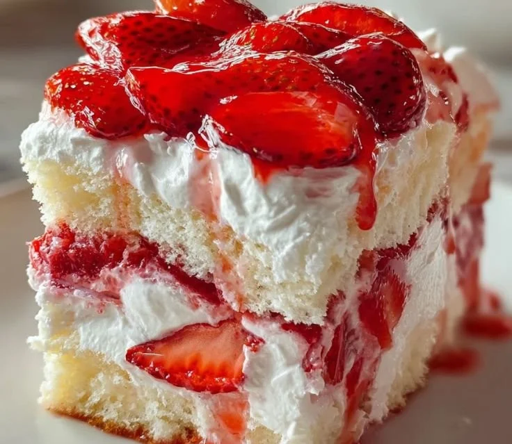 Delicious slice of Heaven on Earth Cake with layers of creamy filling and toppings.